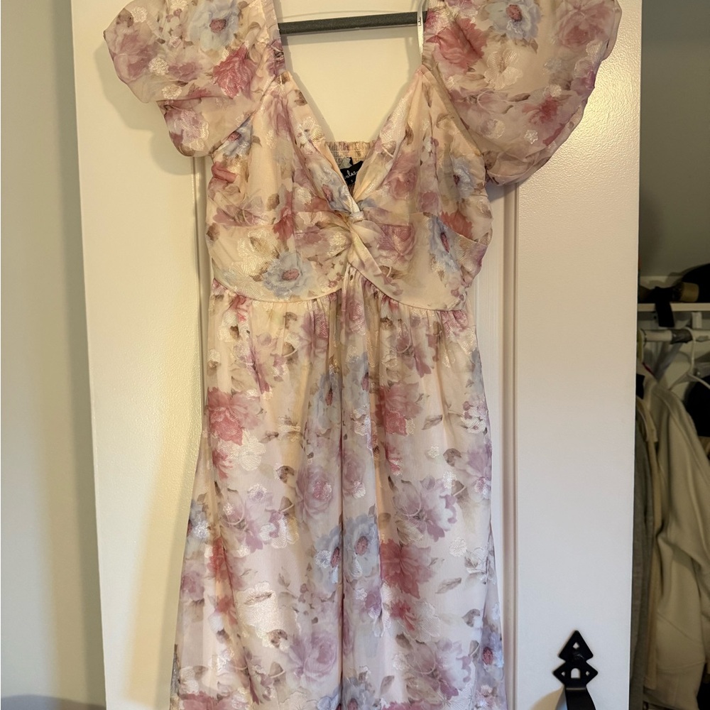 Lulu's Pastel Floral Chiffon Dress